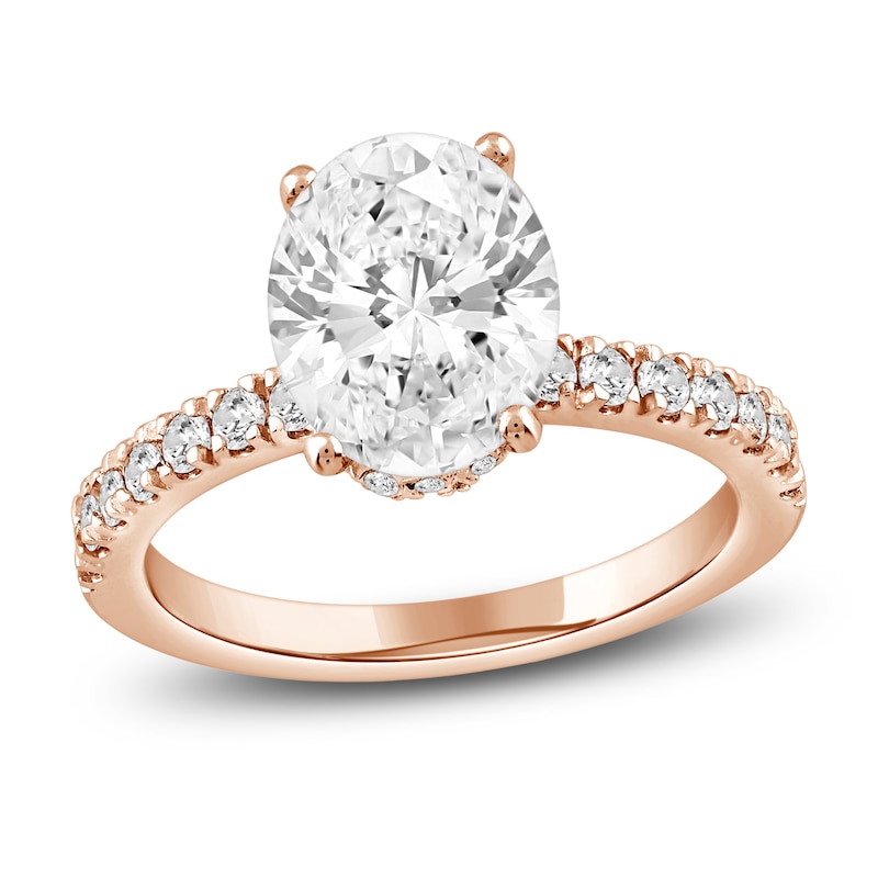 Main Image 1 of Oval-Cut Lab-Created Diamond Hidden Halo Engagement Ring 2-1/2 ct tw 14K Rose Gold