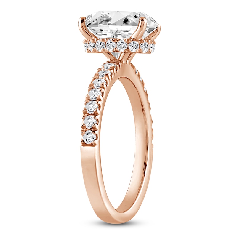 Main Image 2 of Oval-Cut Lab-Created Diamond Hidden Halo Engagement Ring 2-1/2 ct tw 14K Rose Gold