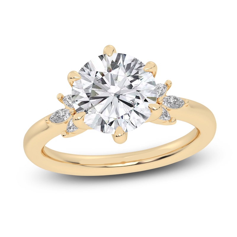 Lab-Created Round-Cut Diamond Floral Engagement Ring 3-1/5 ct tw 14K Yellow Gold