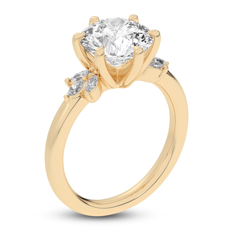 Lab-Created Round-Cut Diamond Floral Engagement Ring 3-1/5 ct tw 14K Yellow Gold