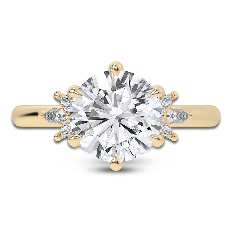 Lab-Created Round-Cut Diamond Floral Engagement Ring 3-1/5 ct tw 14K Yellow Gold