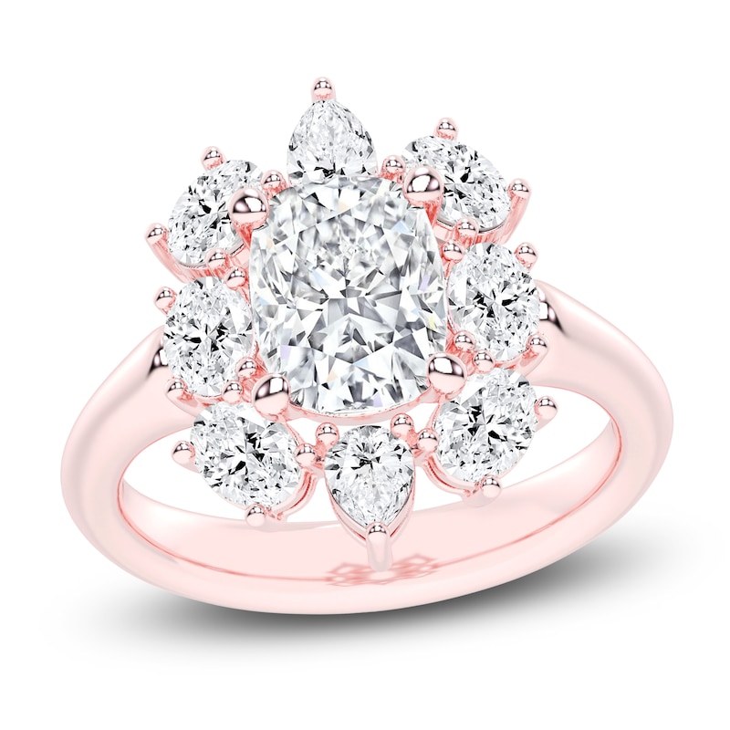 Main Image 1 of Created By Jared Studio Lab-Created Cushion-Cut Diamond Halo Engagement Ring 3-3/8 ct tw 14K Rose Gold