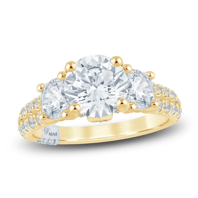 Pnina Tornai Couture Round-Cut Diamond Three-Stone Engagement Ring 3 ct tw 18K Yellow Gold