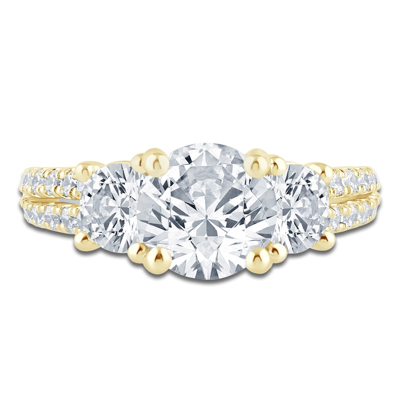 Pnina Tornai Couture Round-Cut Diamond Three-Stone Engagement Ring 3 ct tw 18K Yellow Gold