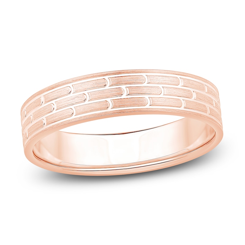 Men's Brushed Brick Pattern Wedding Band 14K Rose Gold 4.9mm