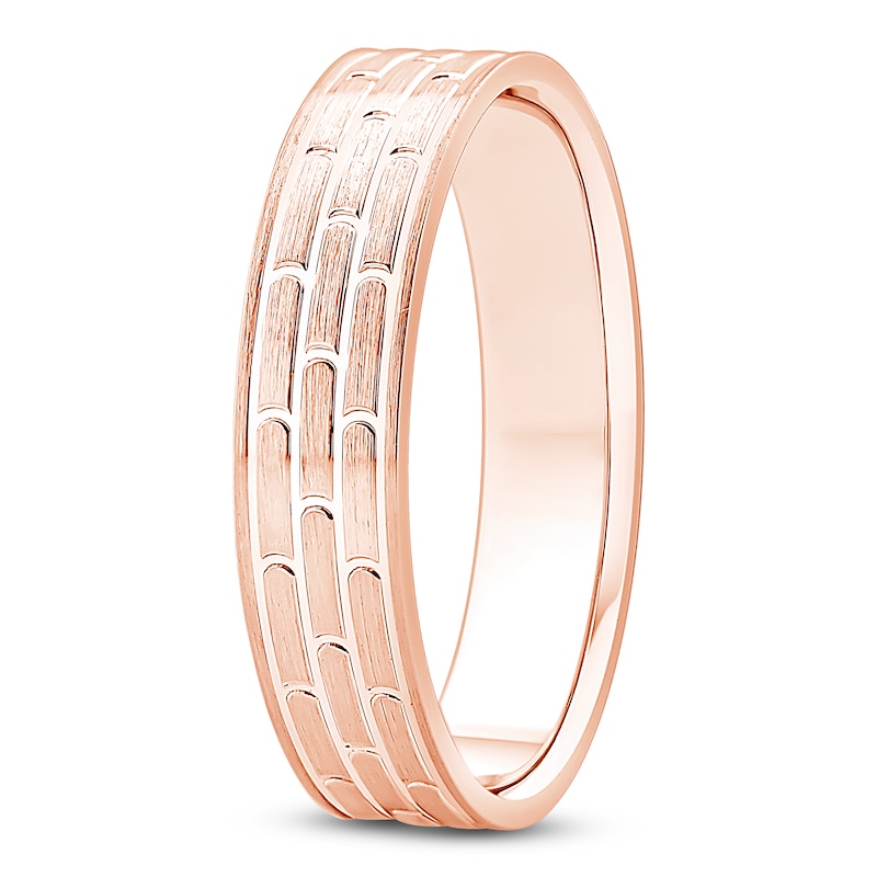 Main Image 2 of Men's Brushed Brick Pattern Wedding Band 14K Rose Gold 4.9mm