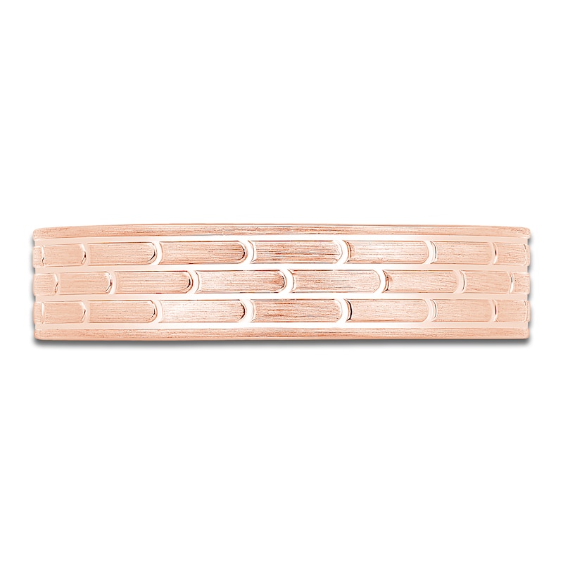 Main Image 3 of Men's Brushed Brick Pattern Wedding Band 14K Rose Gold 4.9mm