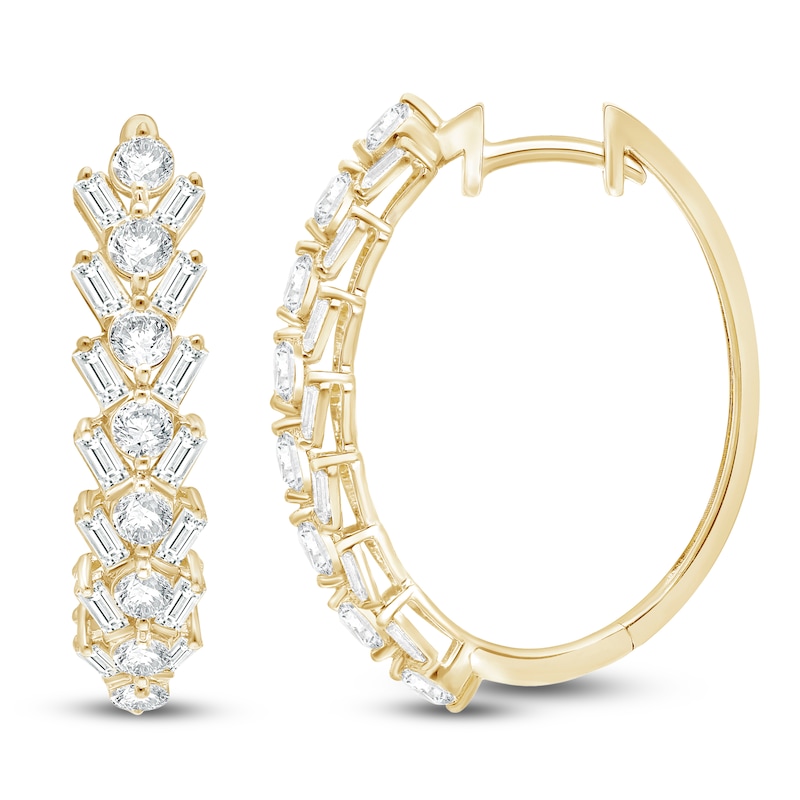 Main Image 1 of Baguette & Round-Cut Lab-Created Diamond Hoop Earrings 2 ct tw 14K Yellow Gold