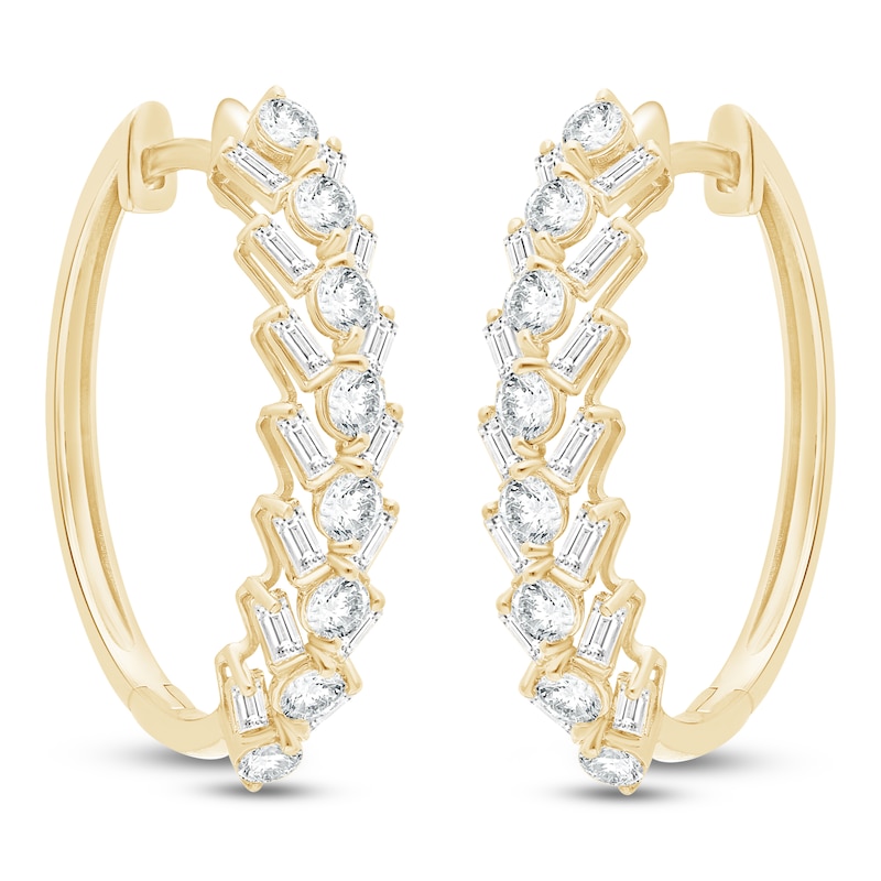 Main Image 2 of Baguette & Round-Cut Lab-Created Diamond Hoop Earrings 2 ct tw 14K Yellow Gold