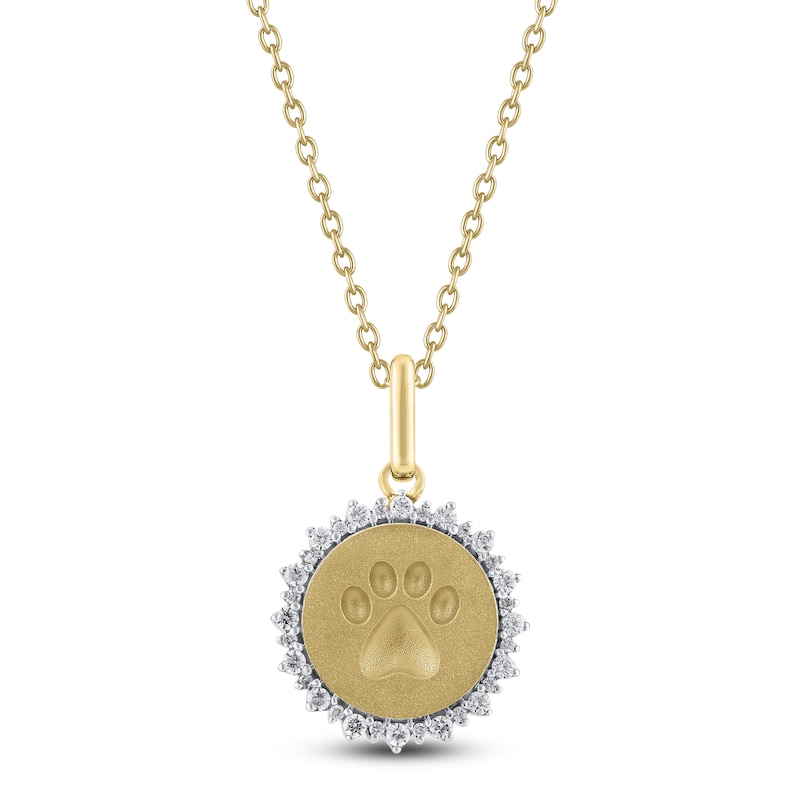 Main Image 1 of Diamond Paw Print Medallion Necklace 1/4 ct tw 10K Yellow Gold 18&quot;