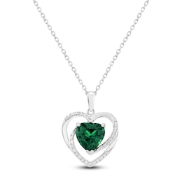 Heart-Shaped Lab-Created Emerald & Diamond Necklace 1/20 ct tw 10K White Gold 18&quot;