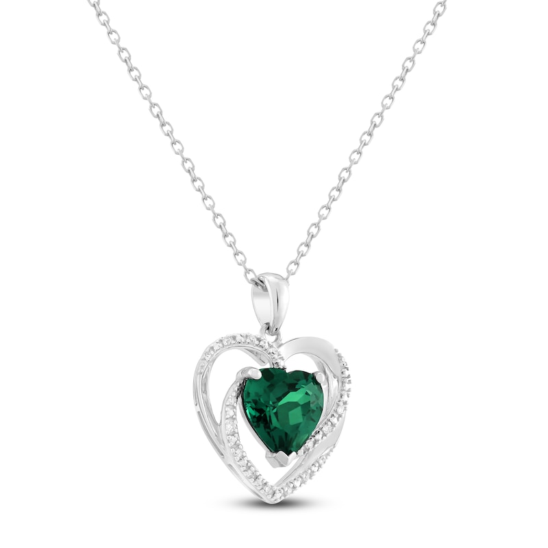 Main Image 2 of Heart-Shaped Lab-Created Emerald & Diamond Necklace 1/20 ct tw 10K White Gold 18&quot;