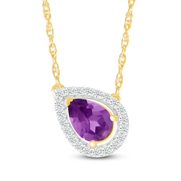 Pear-Shaped Natural Amethyst & Diamond Tilted Necklace 1/8 ct tw 10K Yellow Gold 18&quot;