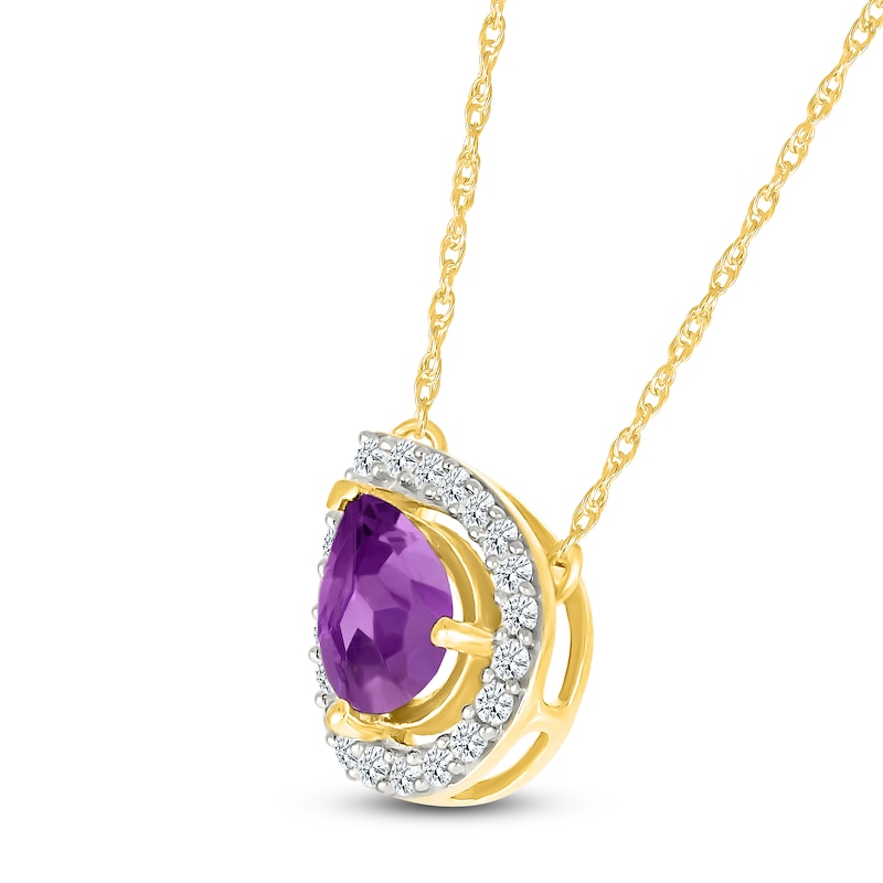 Main Image 2 of Pear-Shaped Natural Amethyst & Diamond Tilted Necklace 1/8 ct tw 10K Yellow Gold 18&quot;