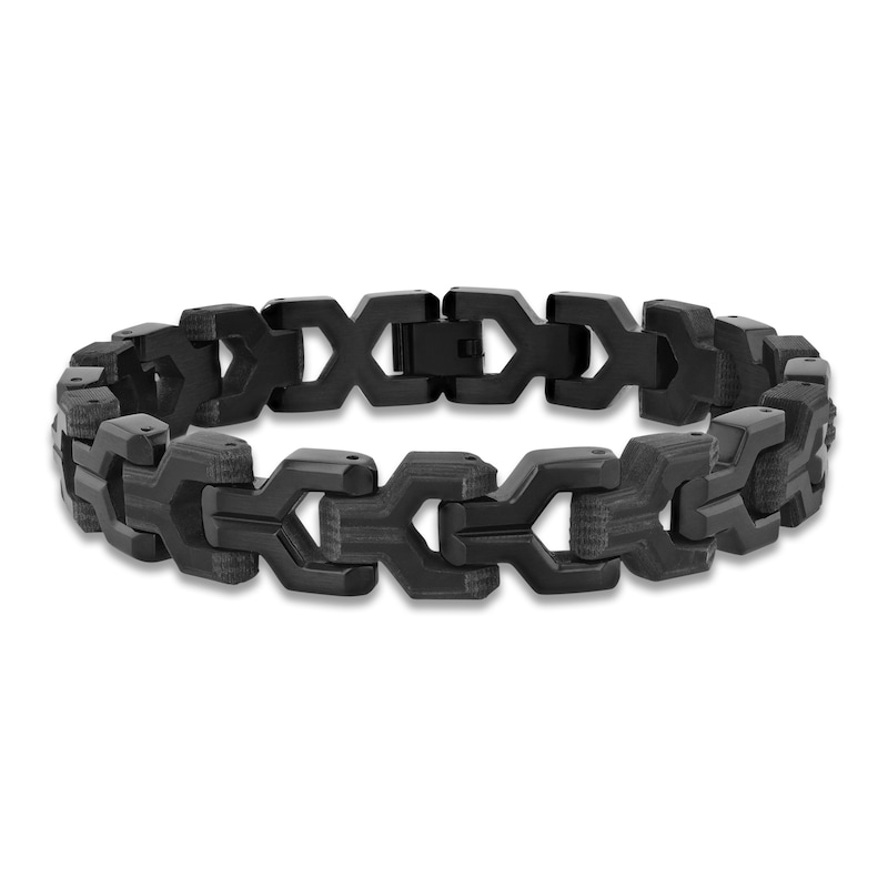 Main Image 1 of Men's Y-Link Carbon Fiber Bracelet Black Ion-Plated Stainless Steel 8.75&quot;