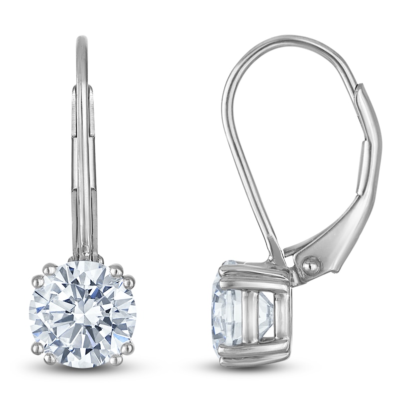 Main Image 1 of Round-Cut Lab-Created Diamond Solitaire Drop Earrings 2 ct tw 14K White Gold (SI2/F)