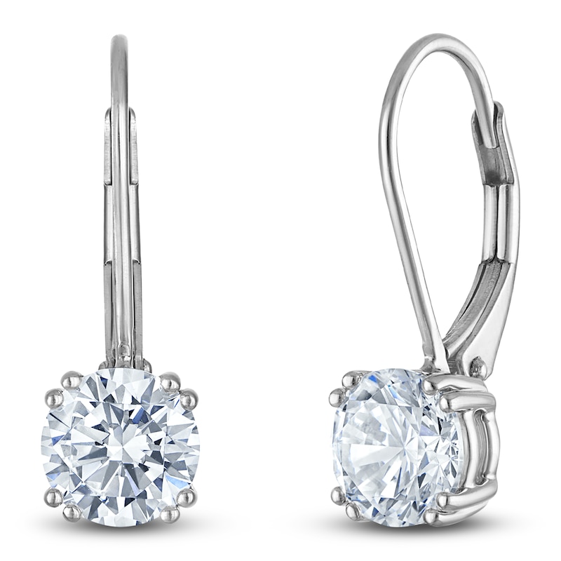 Main Image 2 of Round-Cut Lab-Created Diamond Solitaire Drop Earrings 2 ct tw 14K White Gold (SI2/F)