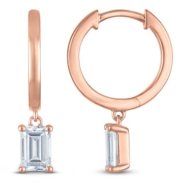 Emerald-Cut Lab-Created Diamond Solitaire Dangle Hoop Earrings 1-1/2 ct tw 14K Rose Gold (SI2/F)