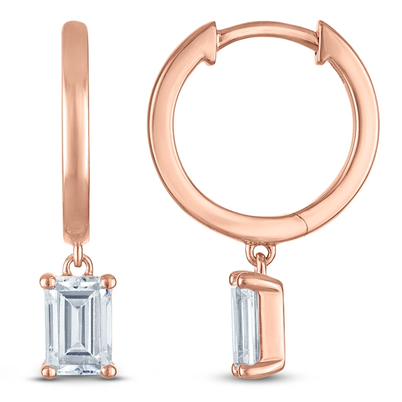 Main Image 1 of Emerald-Cut Lab-Created Diamond Solitaire Dangle Hoop Earrings 1-1/2 ct tw 14K Rose Gold (SI2/F)