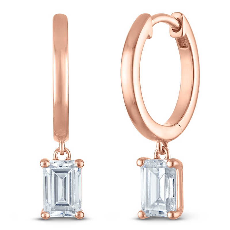 Main Image 2 of Emerald-Cut Lab-Created Diamond Solitaire Dangle Hoop Earrings 1-1/2 ct tw 14K Rose Gold (SI2/F)