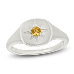 Natural Citrine Star Signet Ring Sterling Silver