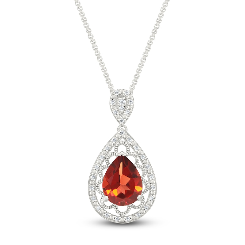 Main Image 1 of Pear-Shaped Natural Garnet & Diamond Necklace 1/10 ct tw Sterling Silver 18&quot;