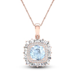 Aquamarine Necklace 1/3 ct tw Round/Baguette 10K Rose Gold