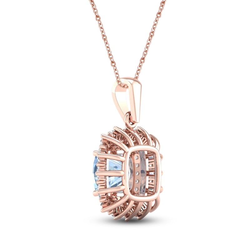 Main Image 3 of Aquamarine Necklace 1/3 ct tw Round/Baguette 10K Rose Gold