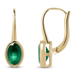 Oval-Cut Natural Emerald Bezel-Set Drop Earrings 14K Yellow Gold