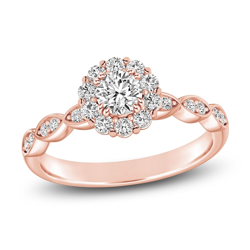 Main Image 1 of Diamond Halo Promise Ring 3/8 ct tw 10K Rose Gold