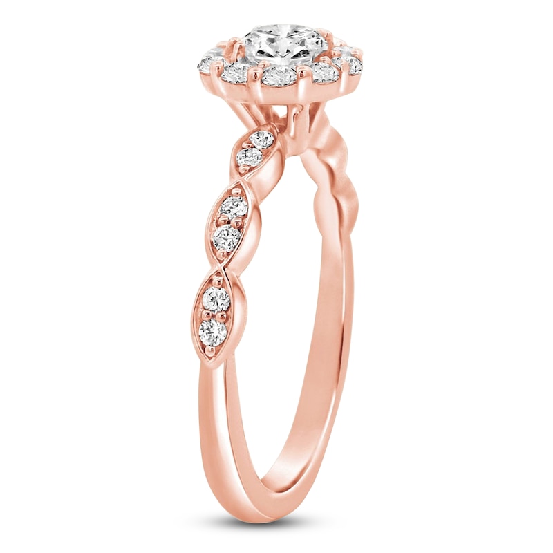 Main Image 2 of Diamond Halo Promise Ring 3/8 ct tw 10K Rose Gold