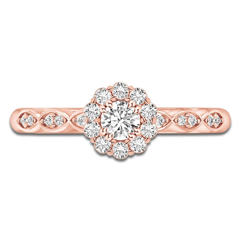 Main Image 3 of Diamond Halo Promise Ring 3/8 ct tw 10K Rose Gold